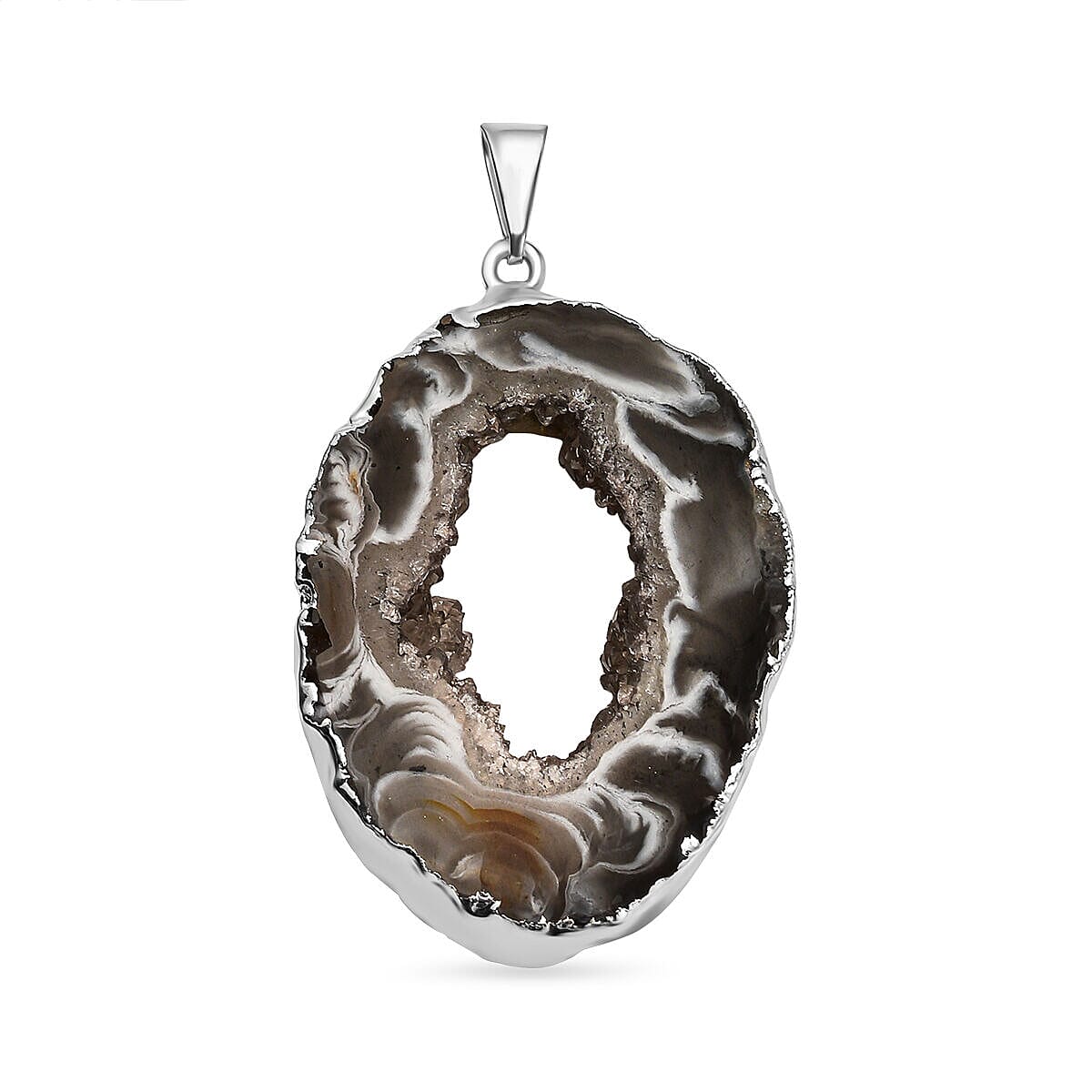 Plain Geode Sire Pendant in Silver Tone 10.00 Ct