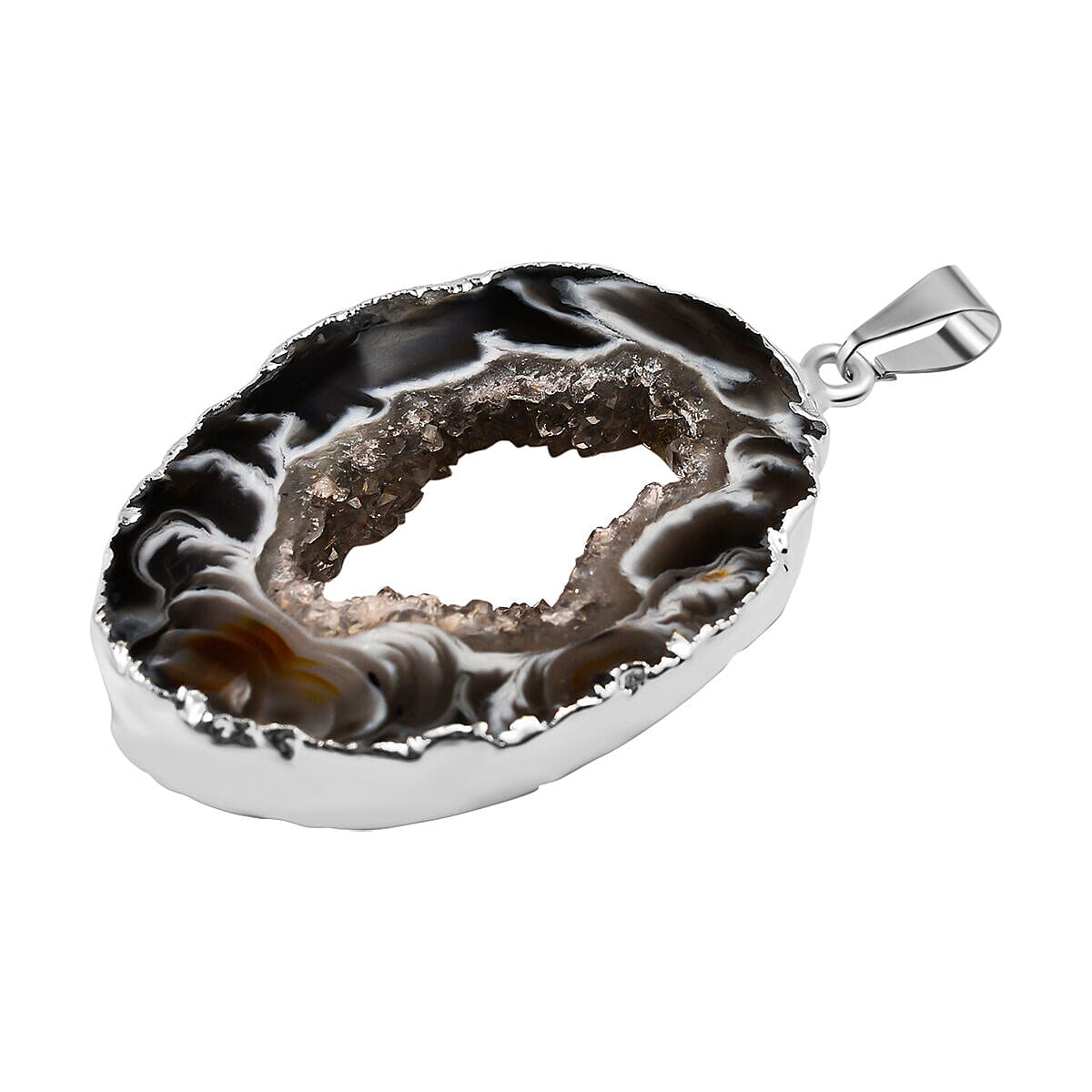 Plain Geode Sire Pendant in Silver Tone 10.00 Ct