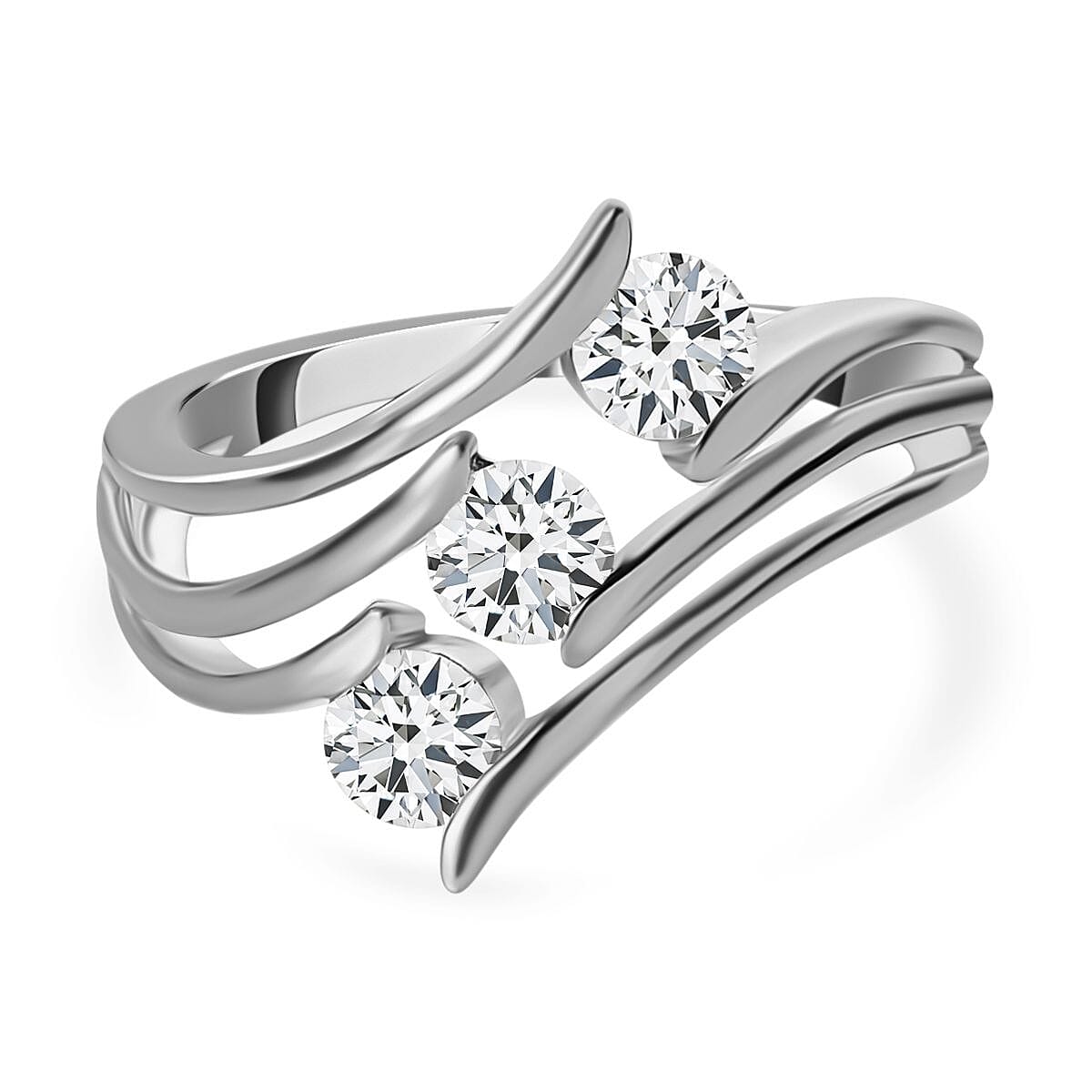 Moissanite 3 Stone Ring in Sterling Silver
