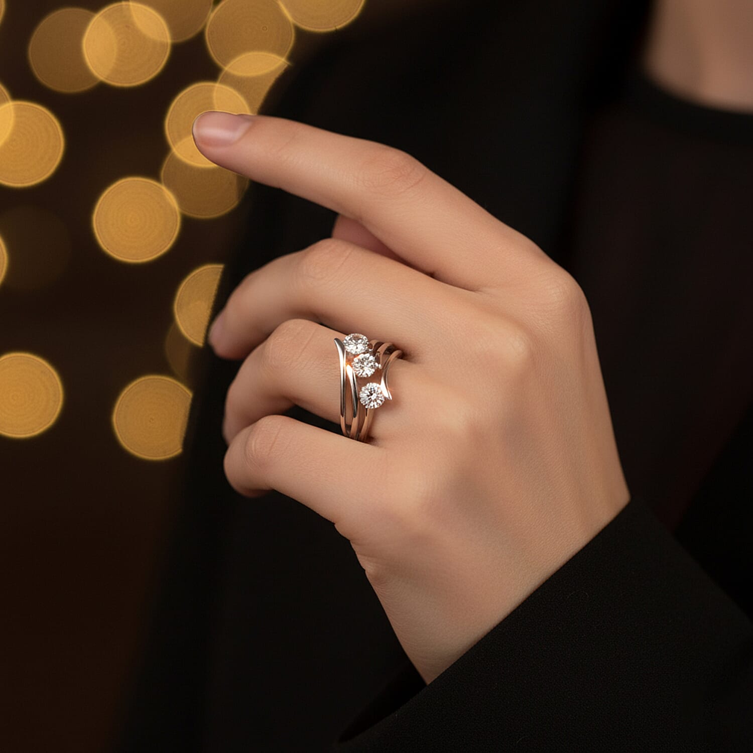 Moissanite 3 Stone Ring in Sterling Silver