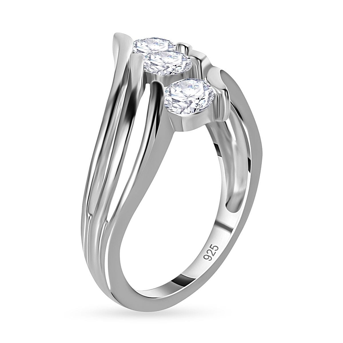 Moissanite 3 Stone Ring in Sterling Silver