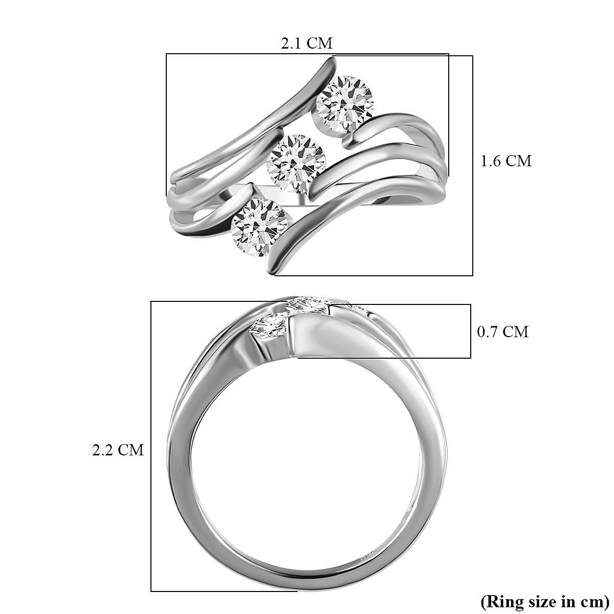 Moissanite 3 Stone Ring in Sterling Silver