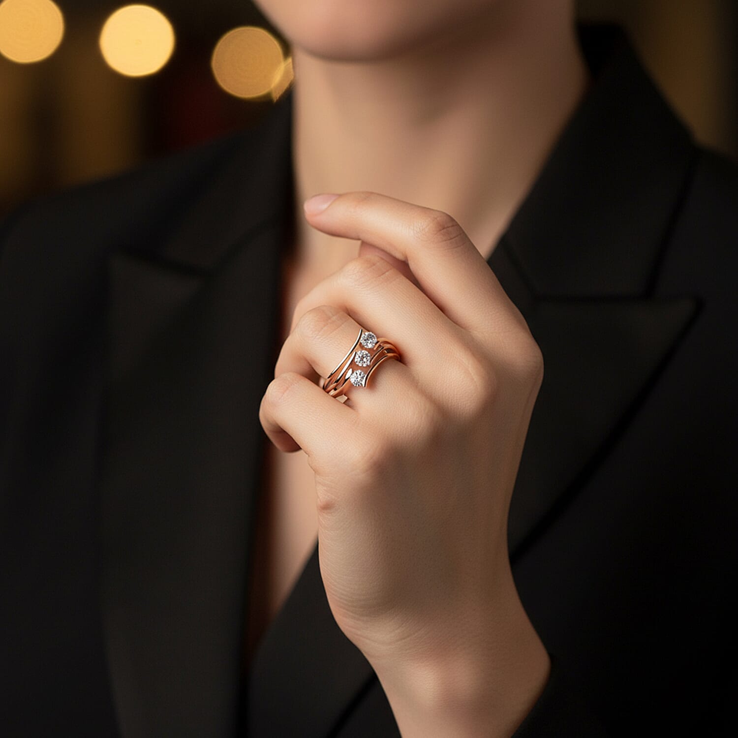 Moissanite 3 Stone Ring in Sterling Silver