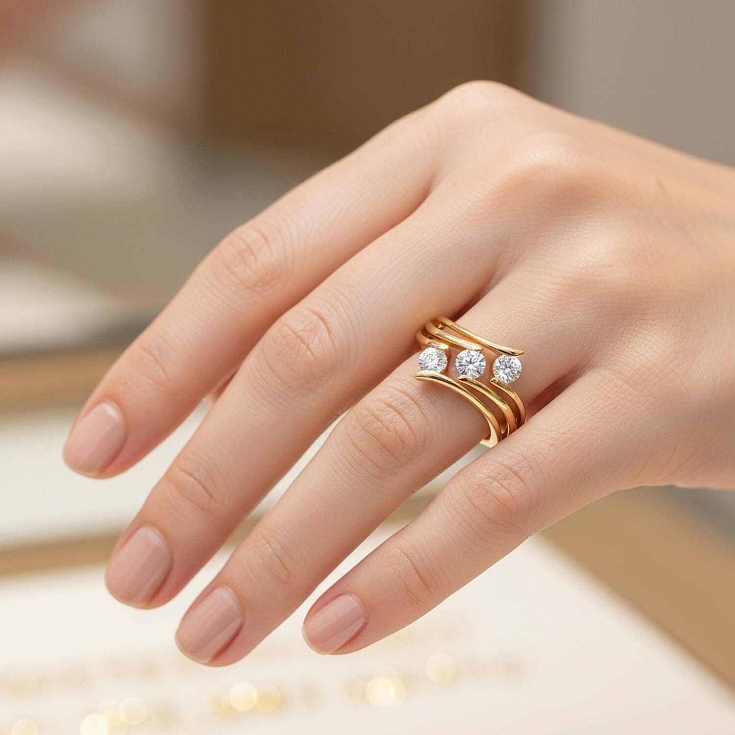 Moissanite 3 Stone Ring in Sterling Silver