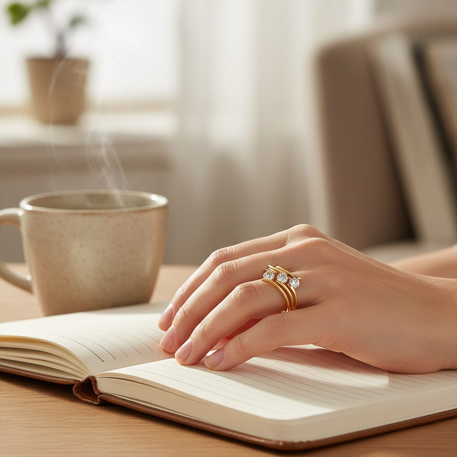 Moissanite 3 Stone Ring in Sterling Silver