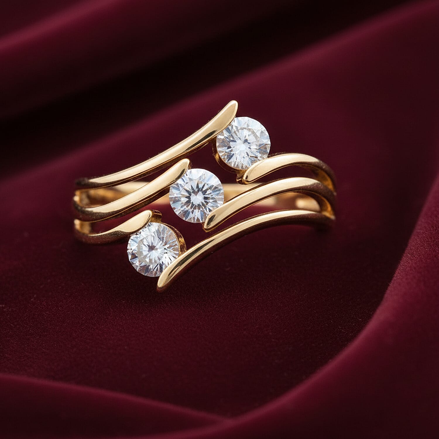 Moissanite 3 Stone Ring in Sterling Silver