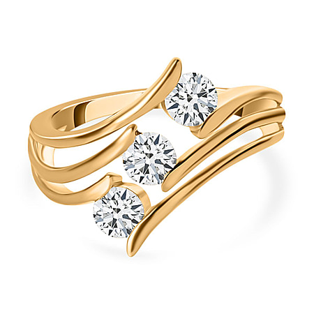 Moissanite 3 Stone Ring in 18K Vermeil Yellow Gold Plated Sterling Silver