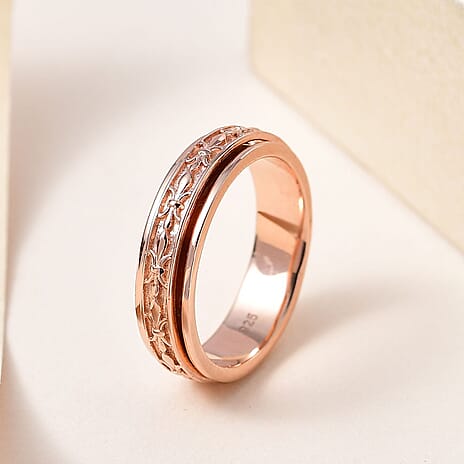 Artisan Crafted 18K Rose Gold Vermeil Plated Sterling Silver Fleur De Lis Spinner Ring