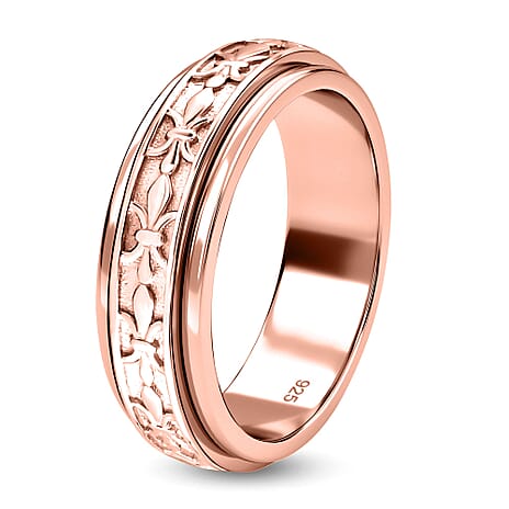 Artisan Crafted 18K Rose Gold Vermeil Plated Sterling Silver Fleur De Lis Spinner Ring