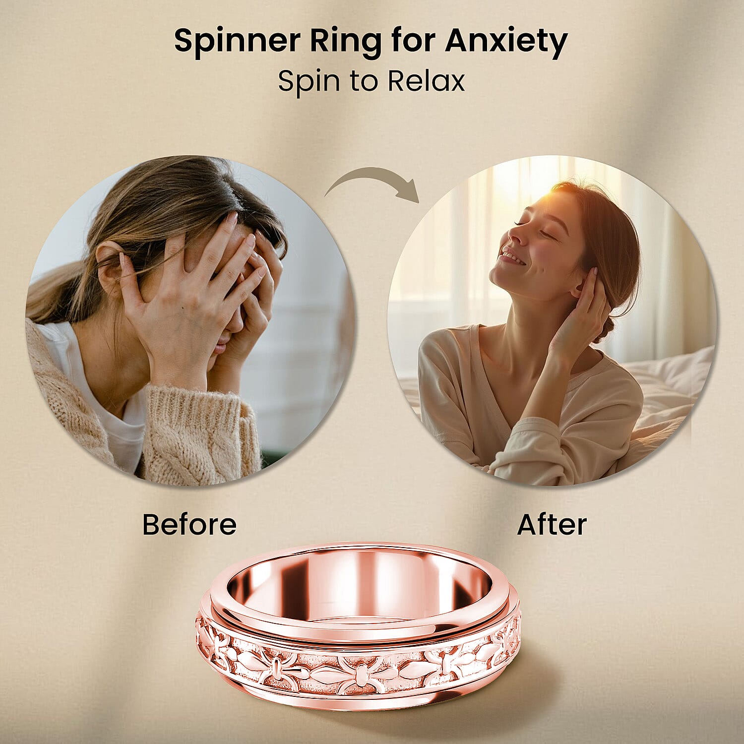 Sterling Silver Fidget Spinner Band Anxiety Stress Reliever Ring for Men and Women