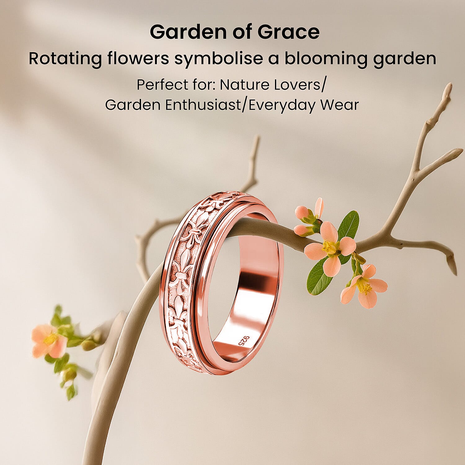 Sterling Silver Fidget Spinner Band Anxiety Stress Reliever Ring for Men and Women