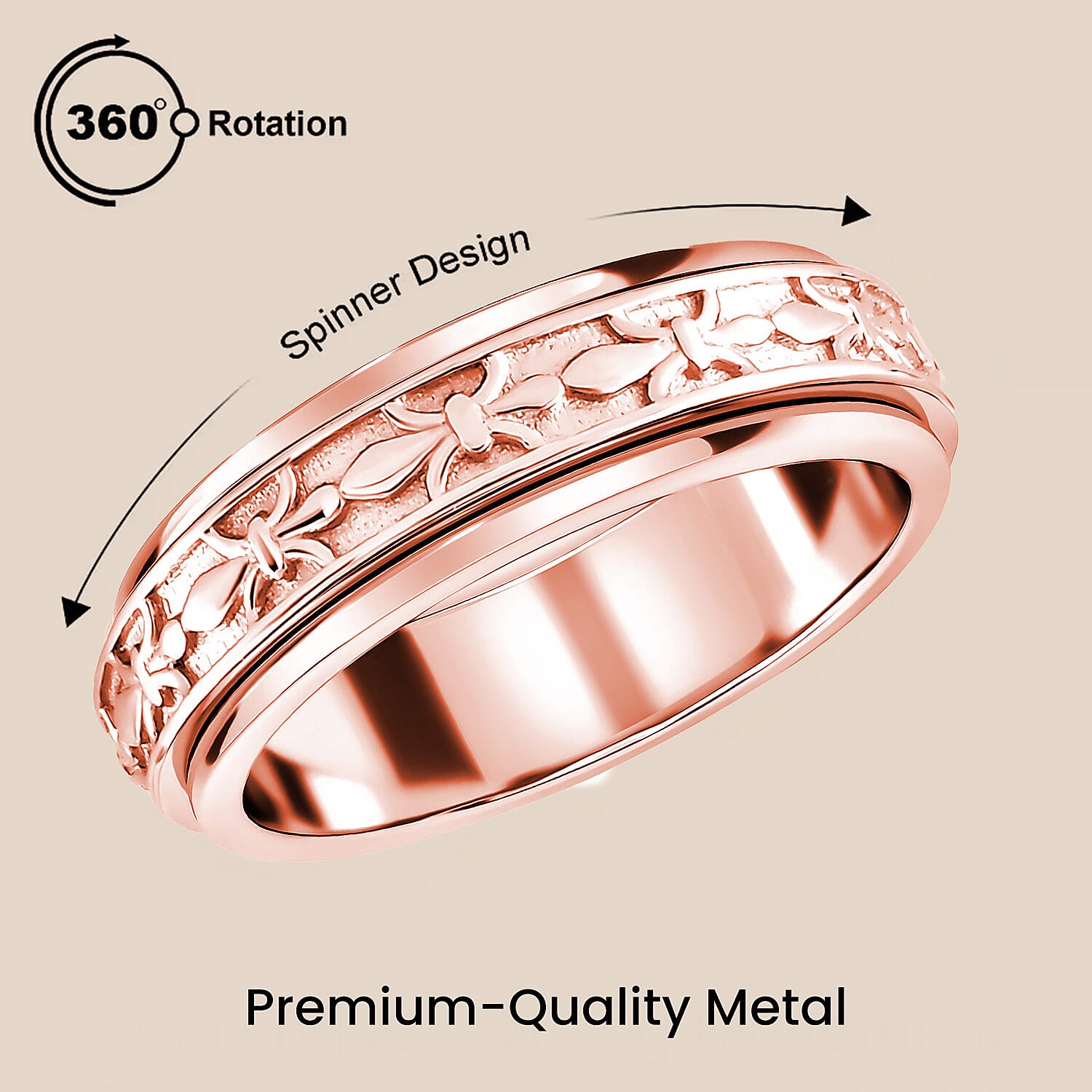 Sterling Silver Fidget Spinner Band Anxiety Stress Reliever Ring for Men and Women