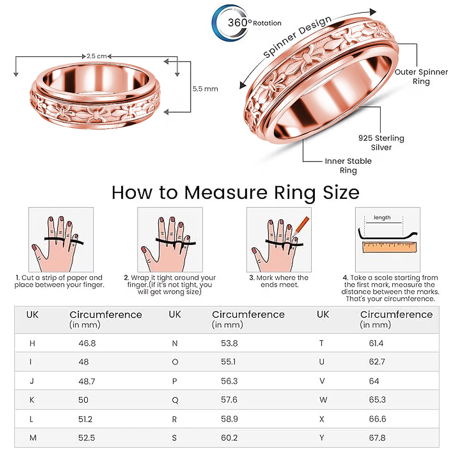 Sterling Silver Fidget Spinner Band Anxiety Stress Reliever Ring for Men and Women