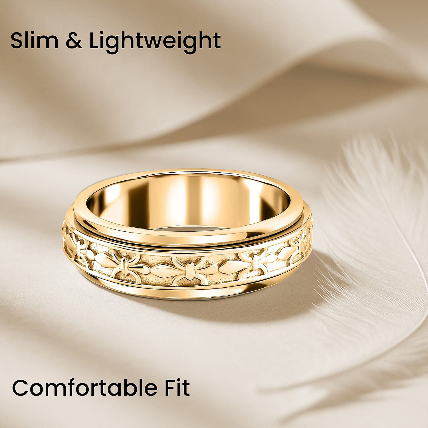 Sterling Silver Fidget Spinner Band Anxiety Stress Reliever Ring for Men and Women