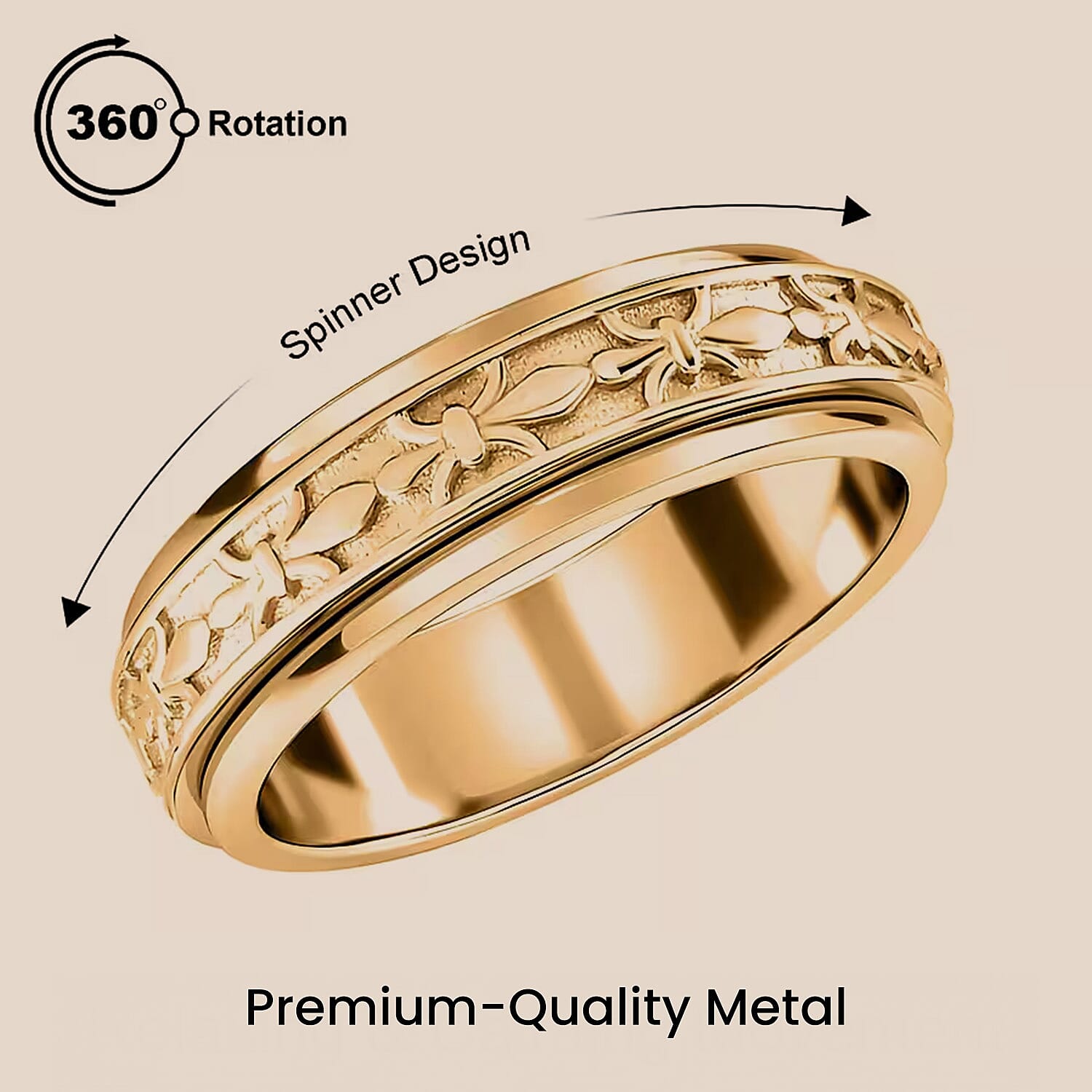 Sterling Silver Fidget Spinner Band Anxiety Stress Reliever Ring for Men and Women