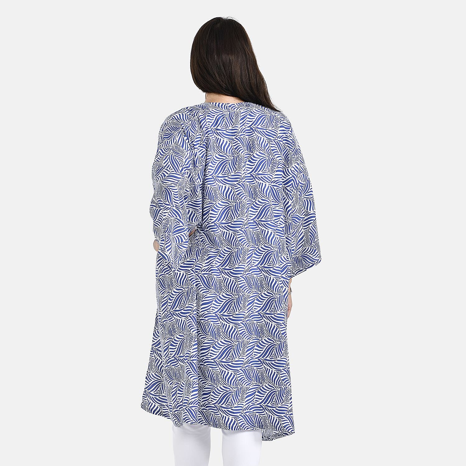 100% Viscose Printed Long Kimono (Size 8-20) - Blue