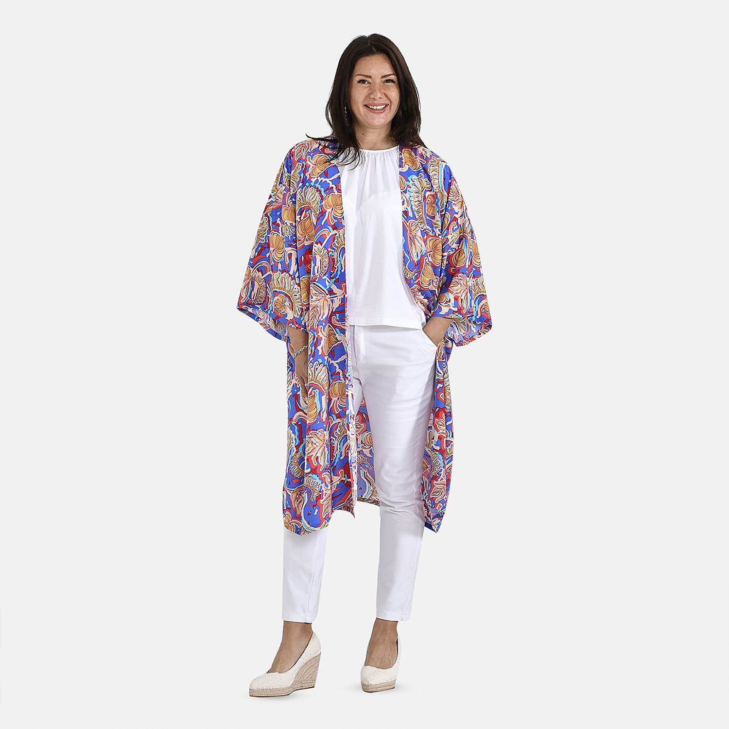 100% Viscose Floral Print Long Kimono (Size 8-20) - Multi