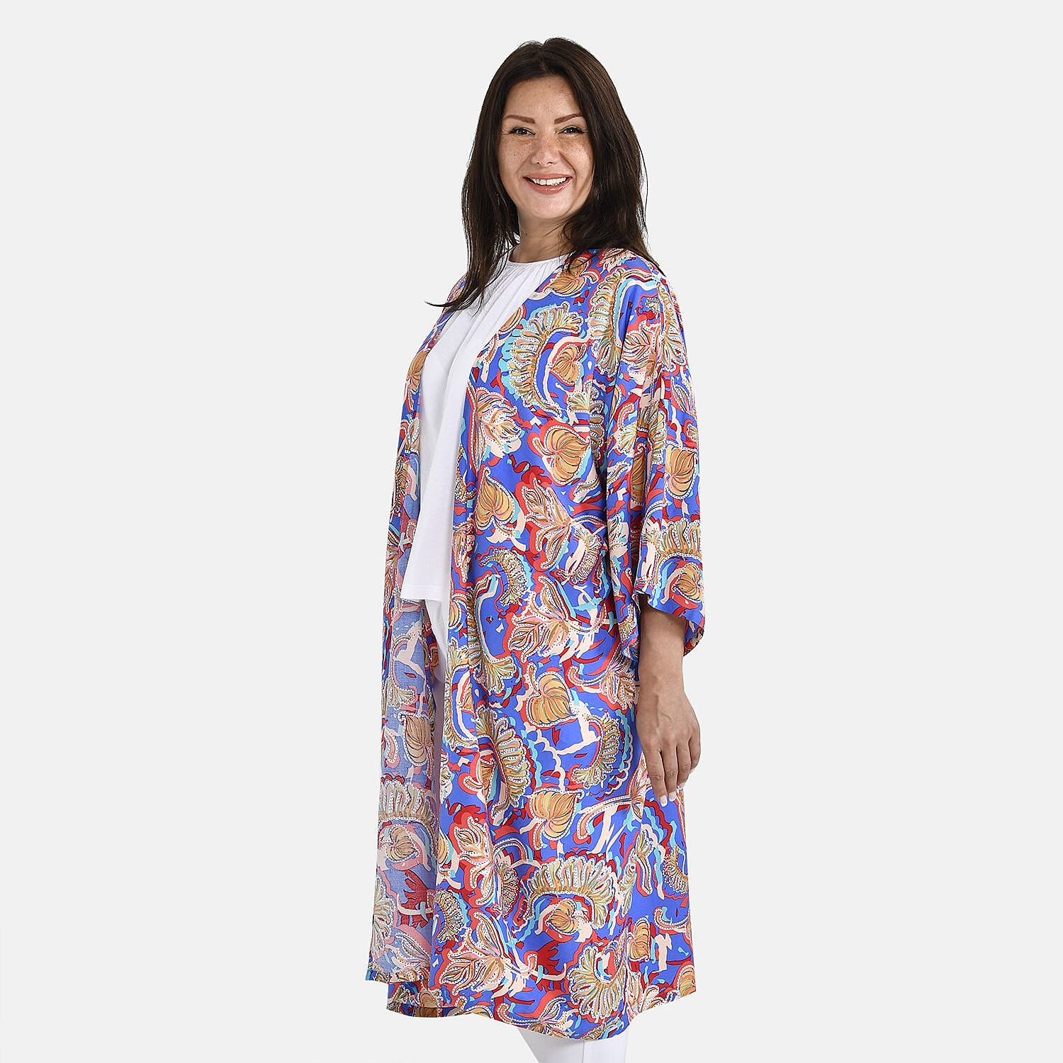 100% Viscose Floral Print Long Kimono (Size 8-20) - Multi