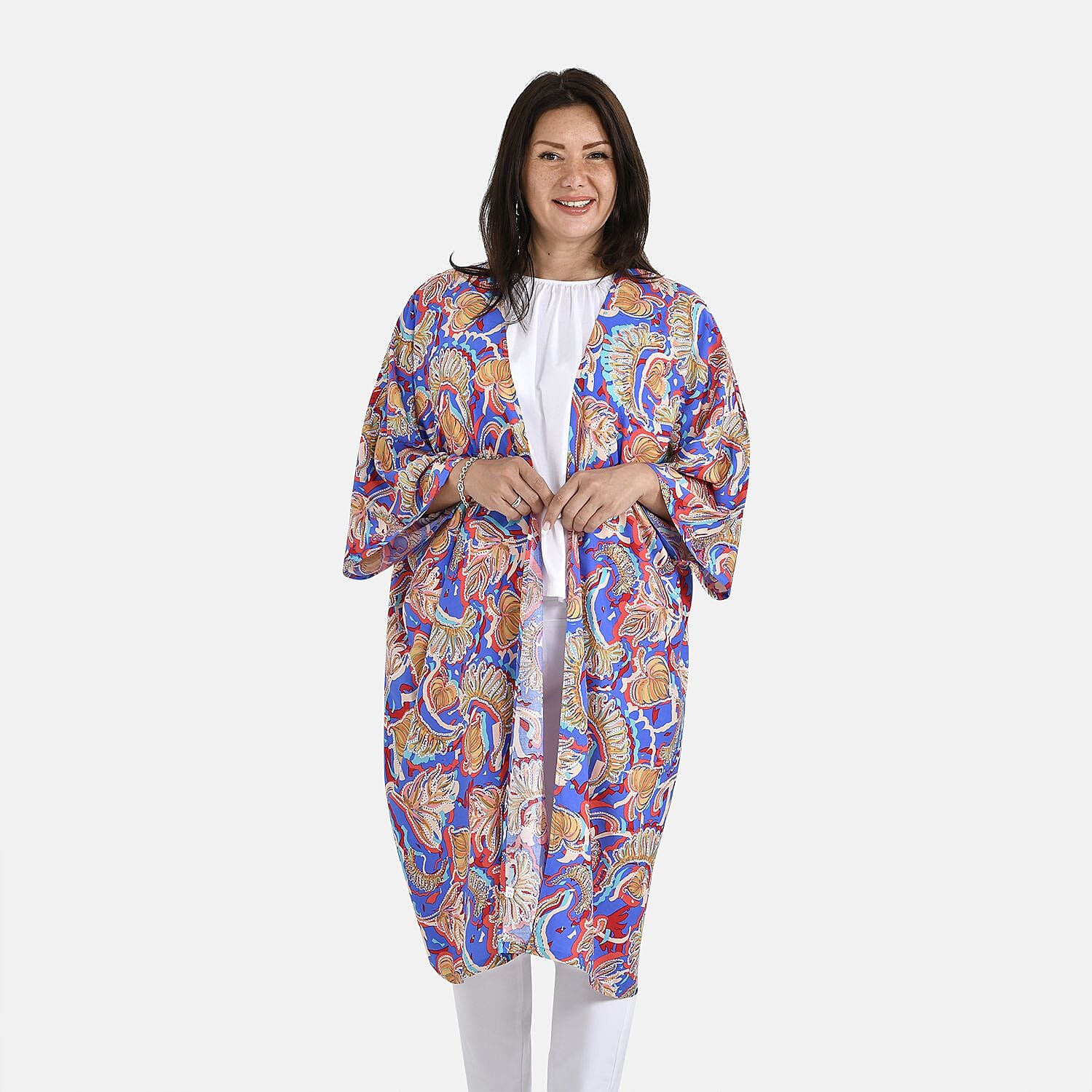 100% Viscose Floral Print Long Kimono (Size 8-20) - Multi