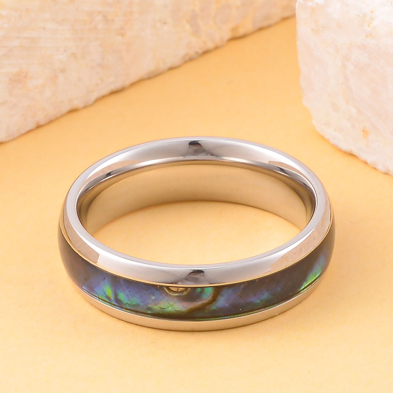 Abalone Shell Ring in Stainless Steel