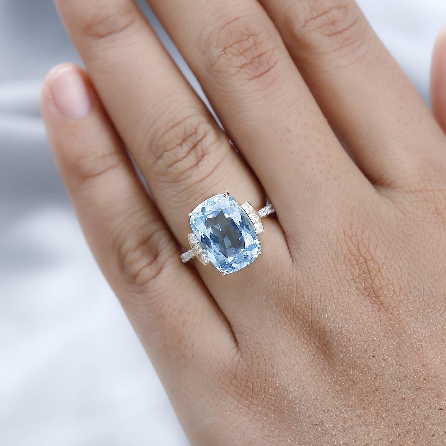 9K Yellow Gold Marambaia Topaz & Moissanite Ring 9.00 Ct.