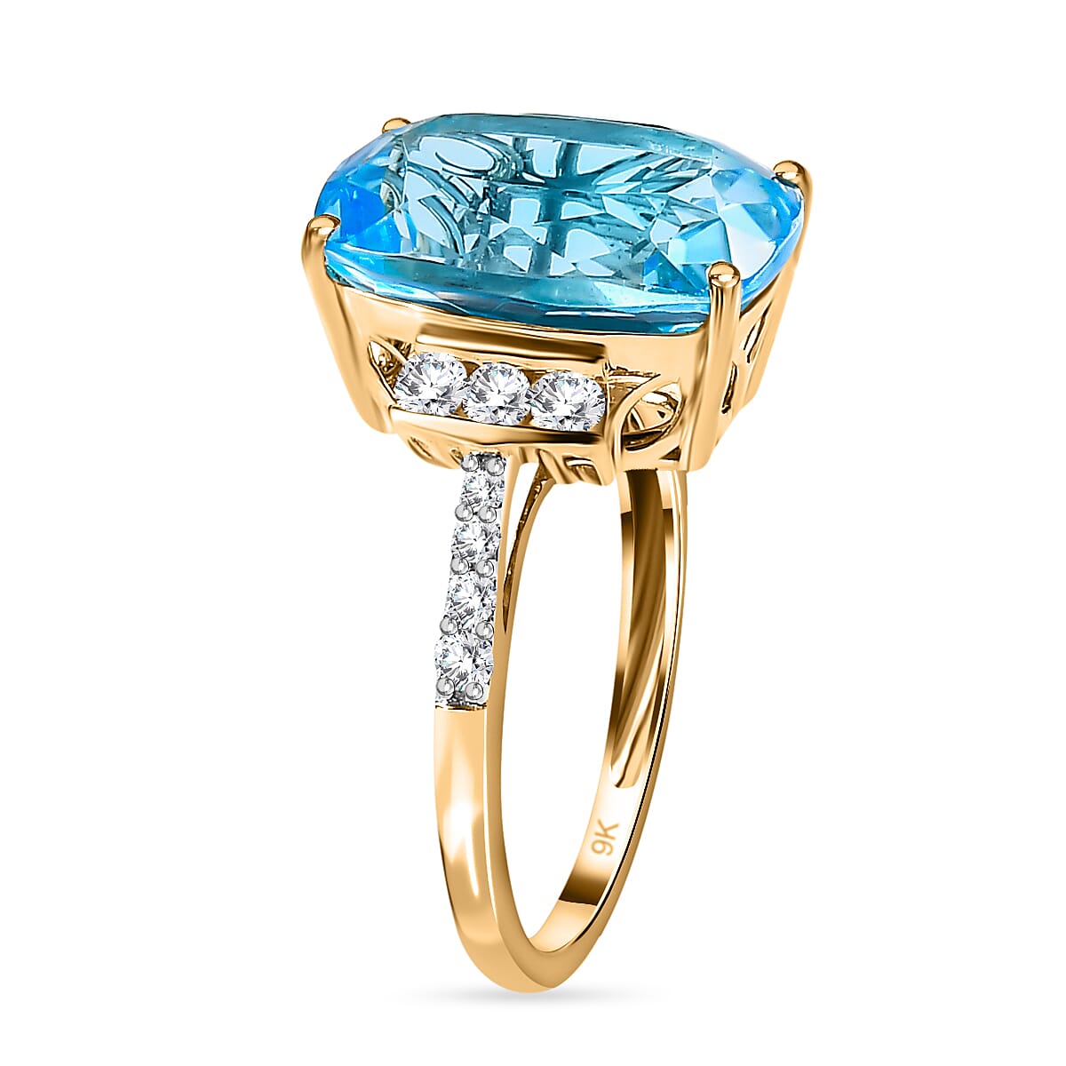 9K Yellow Gold Marambaia Topaz & Moissanite Ring 9.00 Ct.