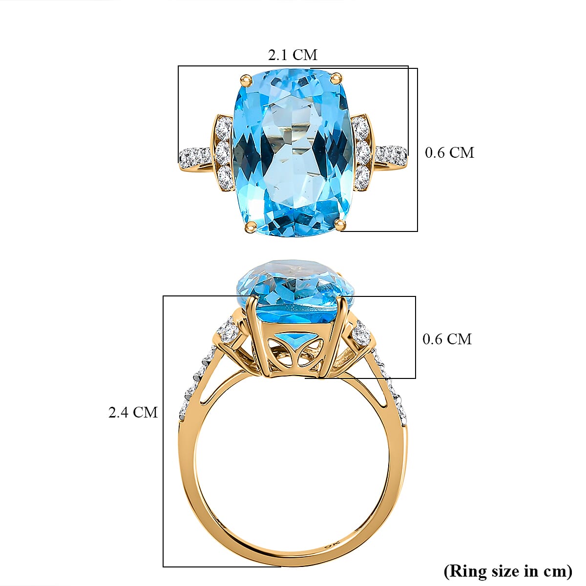 9K Yellow Gold Marambaia Topaz & Moissanite Ring 9.00 Ct.