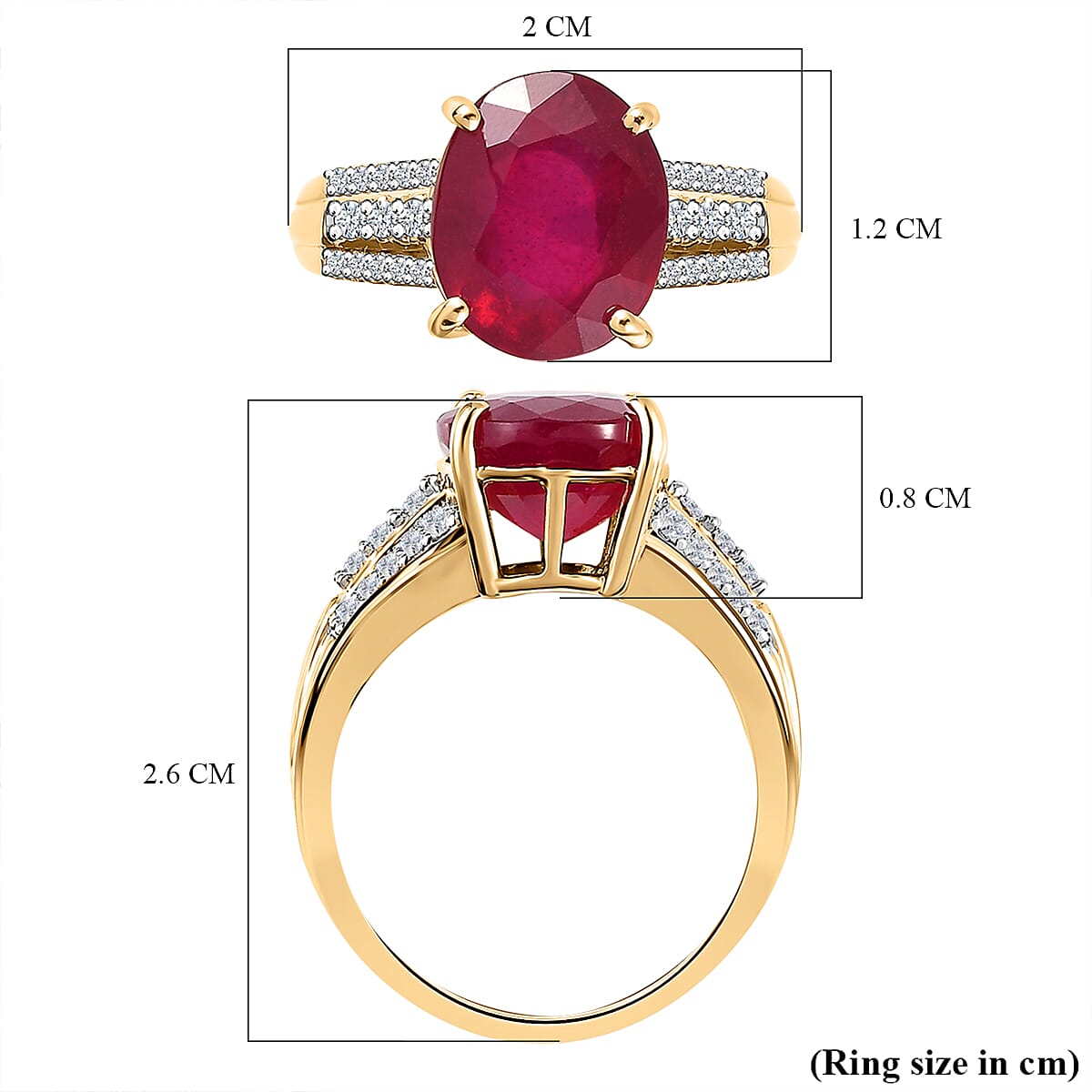 9K Yellow Gold African Ruby & Moissanite Ring 5.43 Ct. 9K Yellow Gold African Ruby & Moissanite Ring 5.43 Ct.