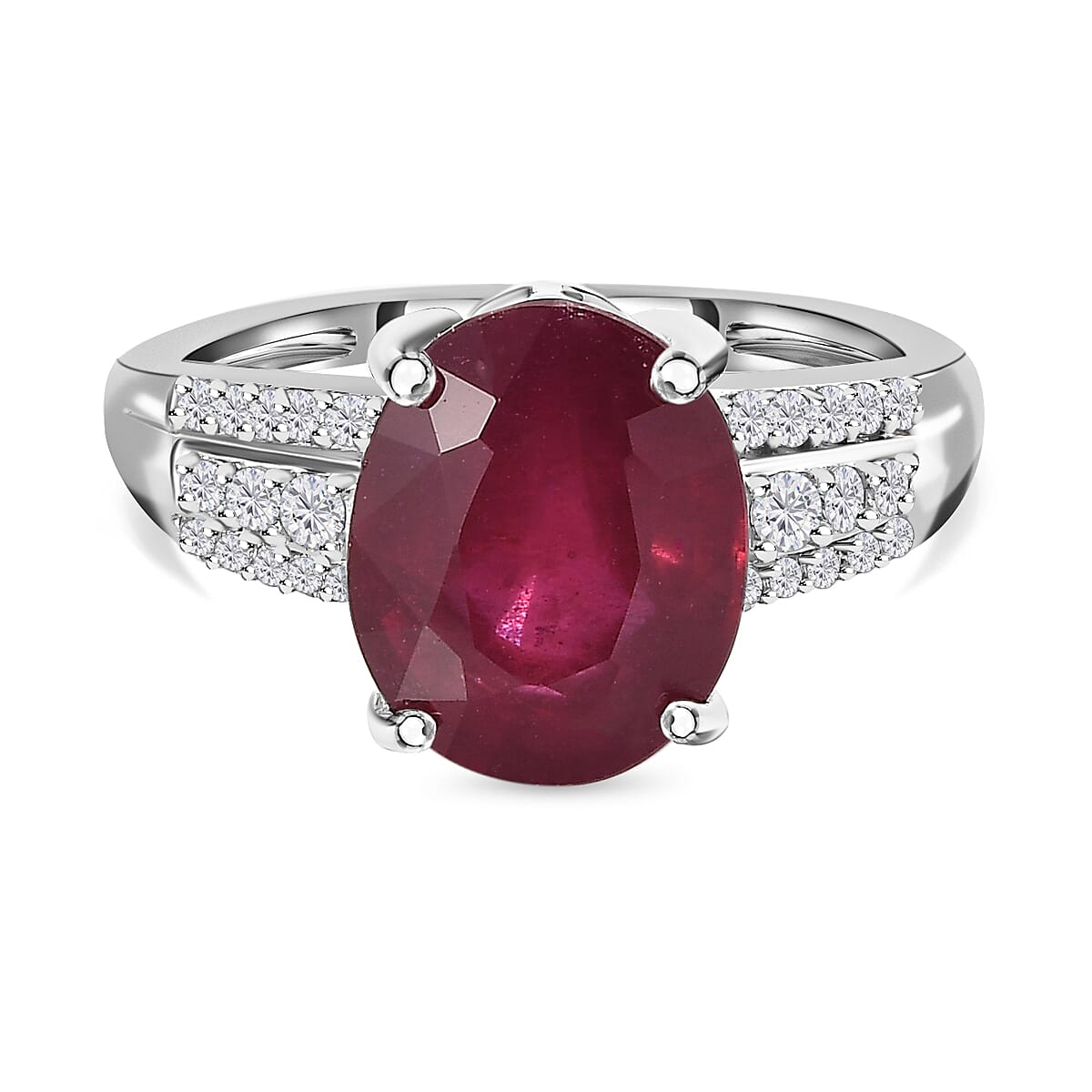 9K White Gold African Ruby & Moissanite Ring 5.43 Ct.