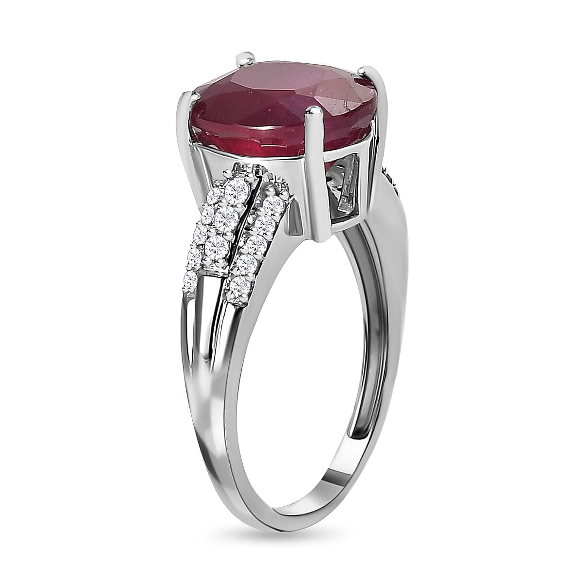 9K White Gold African Ruby & Moissanite Ring 5.43 Ct.