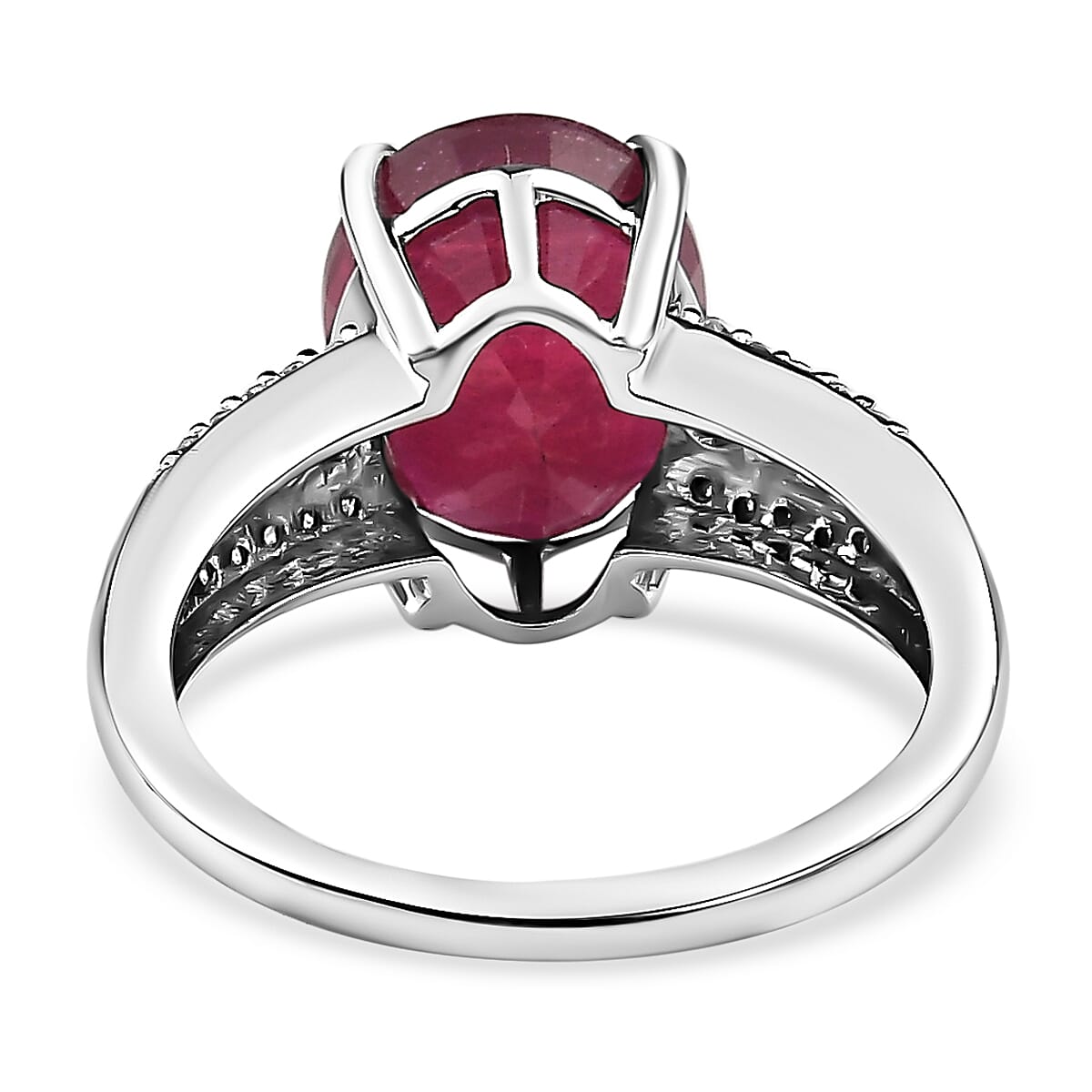 9K White Gold African Ruby & Moissanite Ring 5.43 Ct.