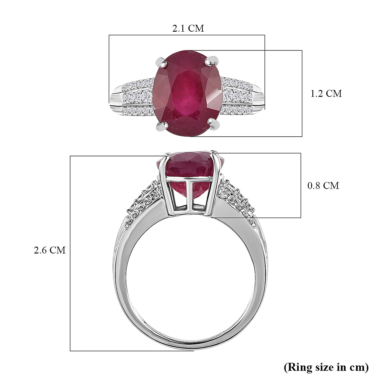 9K White Gold African Ruby & Moissanite Ring 5.43 Ct.