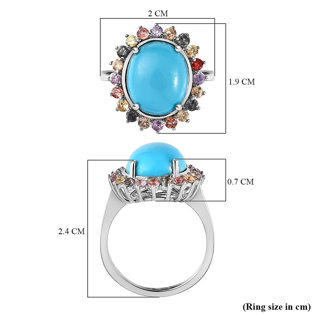 Arizona Sleeping Beauty Turquoise & Multi Sapphire Halo Ring in Platinum Overlay Sterling Silver 5.20 Ct