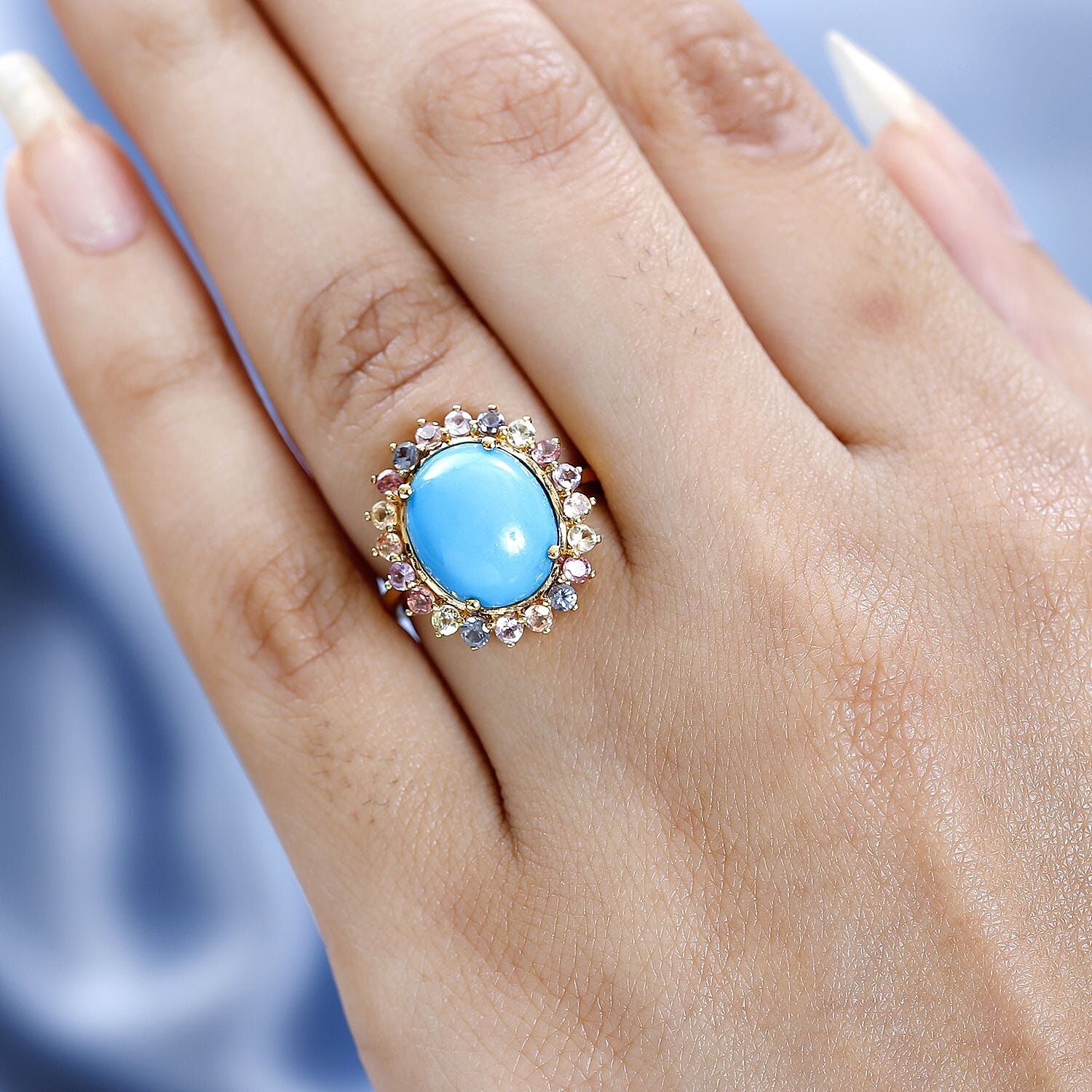 Diamond ring with on sale turquoise side stones