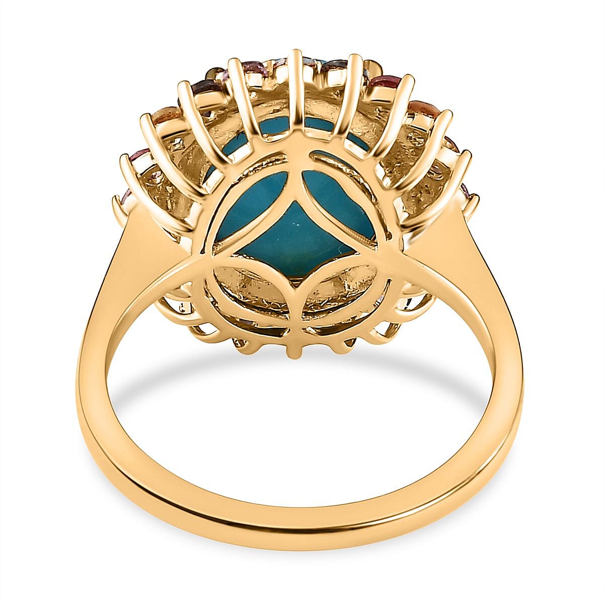 Arizona Sleeping Beauty Turquoise & Multi Sapphire Ring in 18K Vermeil YG Plated Sterling Silver 5.20 Ct