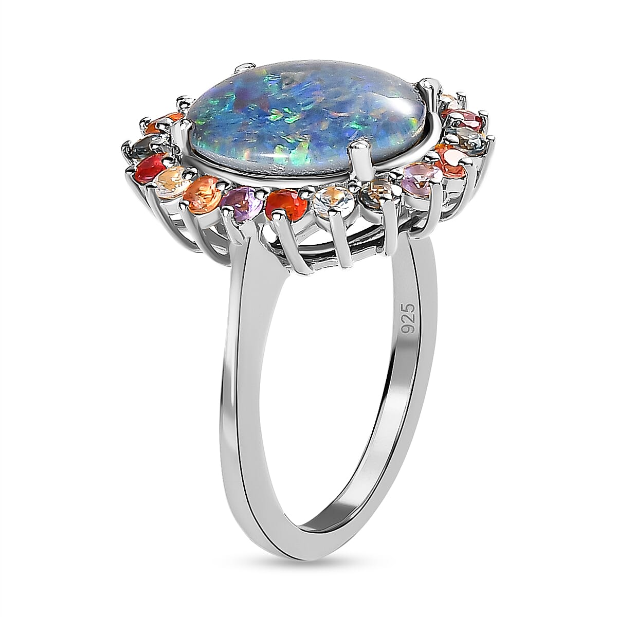 Boulder Opal and Multi Sapphire Ring in Platinum Overlay Sterling Silver 3.82 Ct.