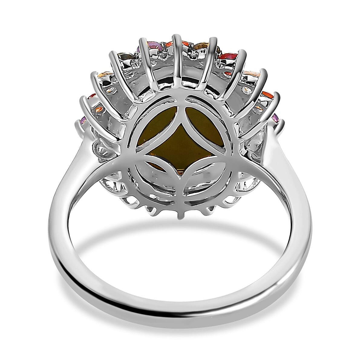 Boulder Opal and Multi Sapphire Ring in Platinum Overlay Sterling Silver 3.82 Ct.