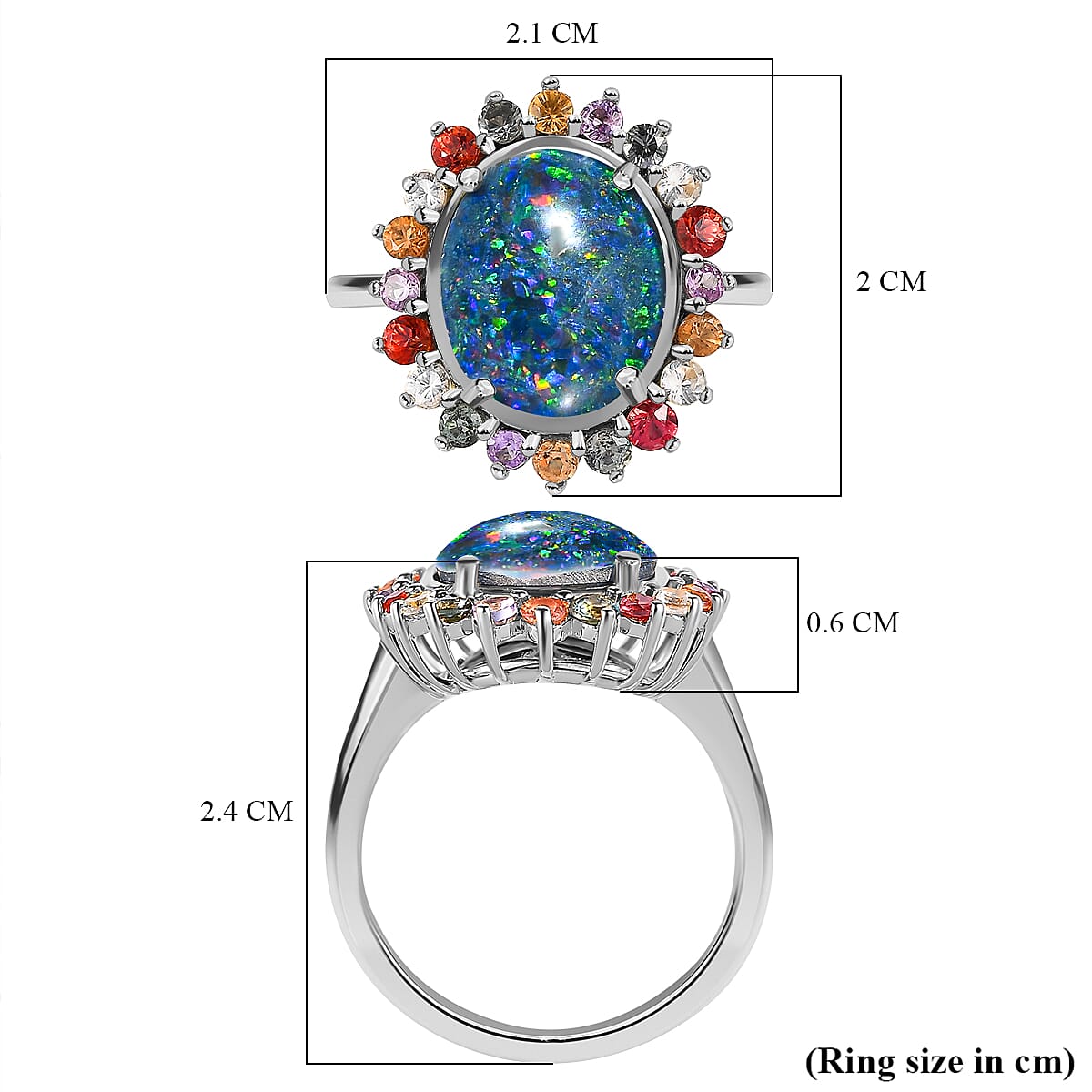 Boulder Opal and Multi Sapphire Ring in Platinum Overlay Sterling Silver 3.82 Ct.