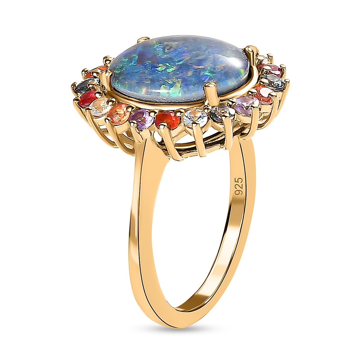 Boulder Opal and Multi Sapphire Ring in 18K Vermeil Yellow Gold Plated Sterling Silver 3.82 Ct.