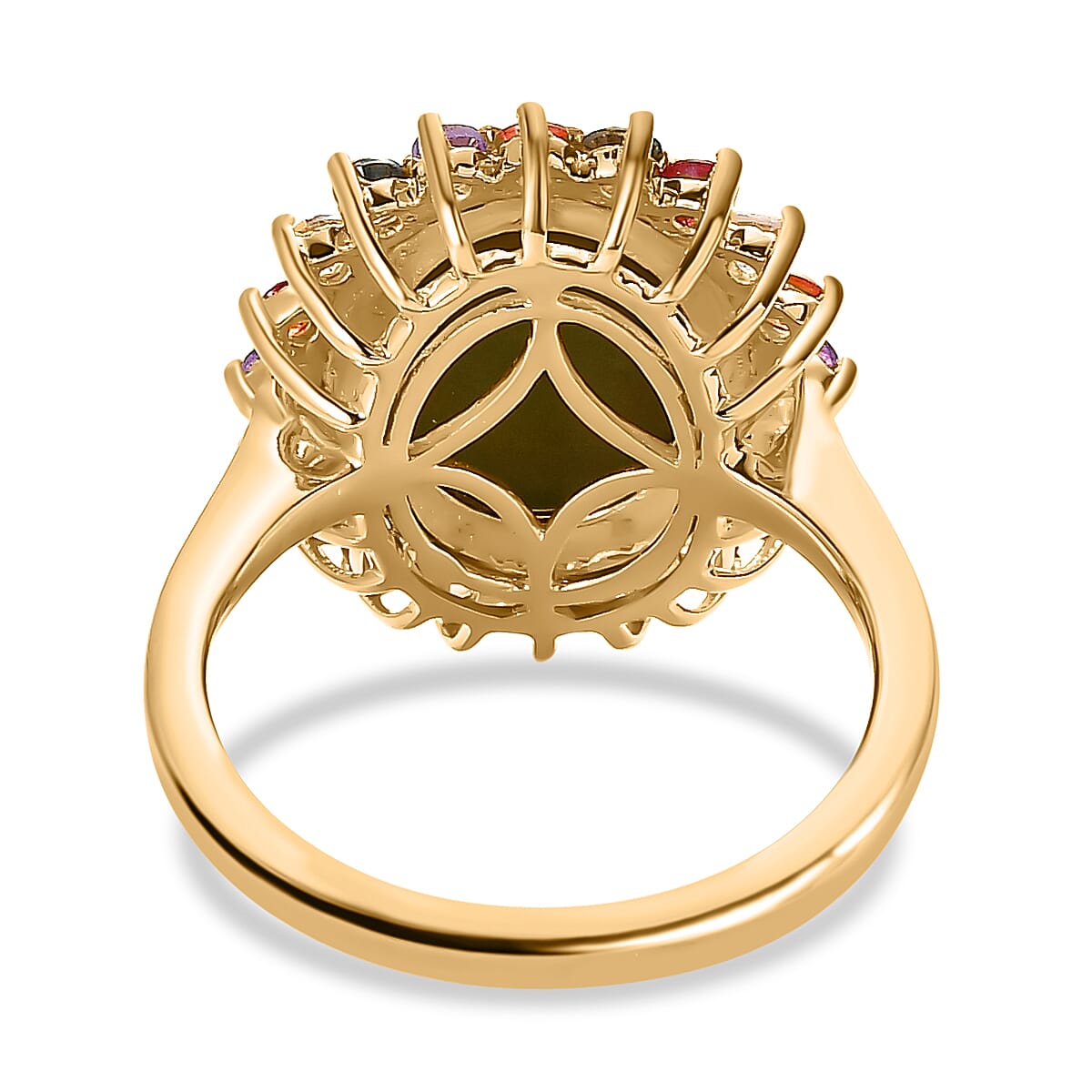 Boulder Opal and Multi Sapphire Ring in 18K Vermeil Yellow Gold Plated Sterling Silver 3.82 Ct.