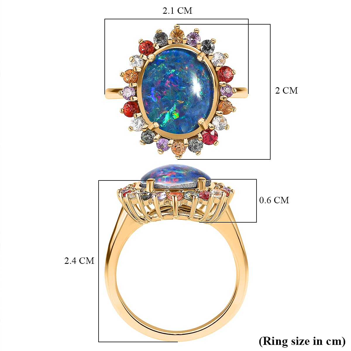 Boulder Opal and Multi Sapphire Ring in 18K Vermeil Yellow Gold Plated Sterling Silver 3.82 Ct.