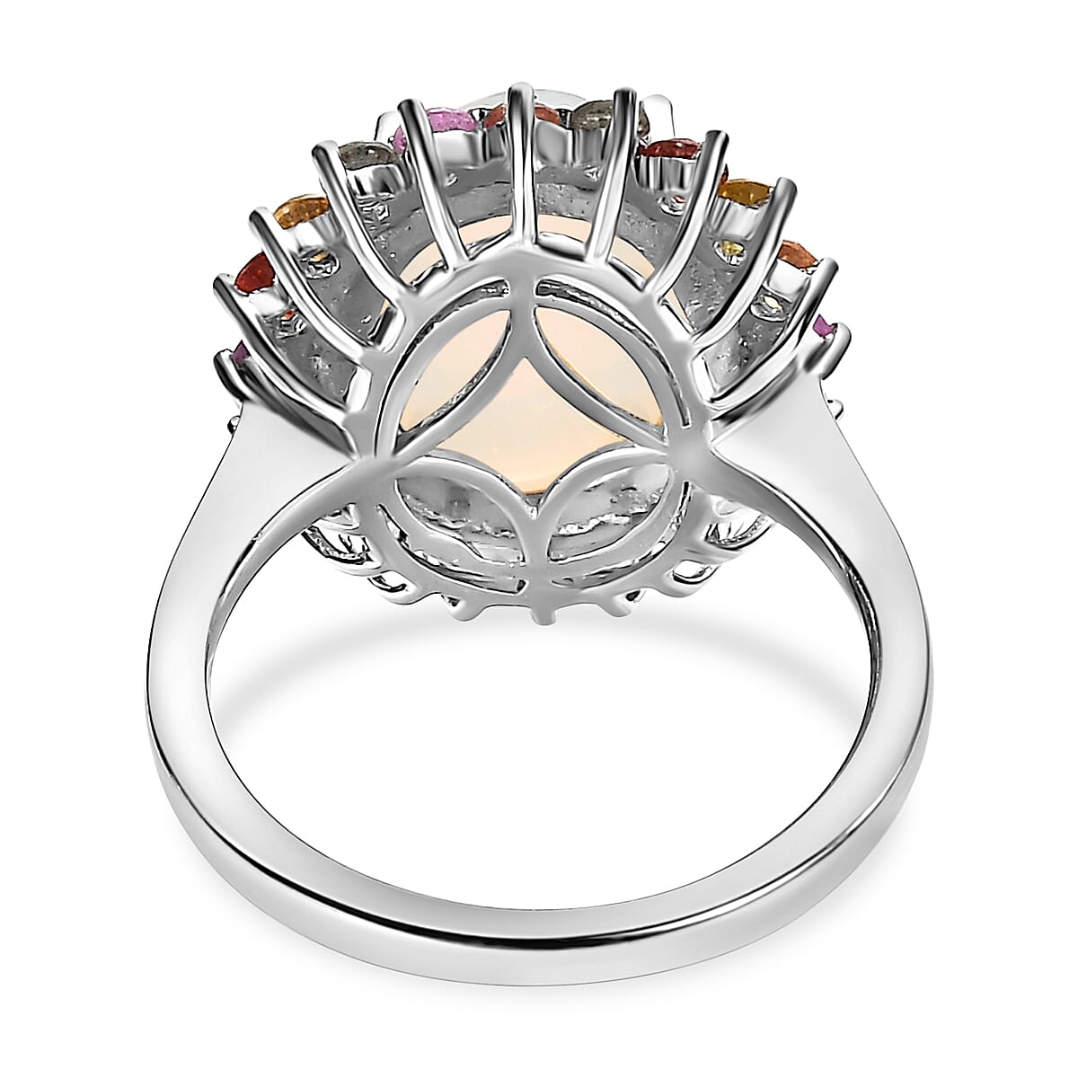 Ethiopian Welo Opal and Multi Sapphire Ring in Platinum Overlay Sterling Silver 4.10 Ct.