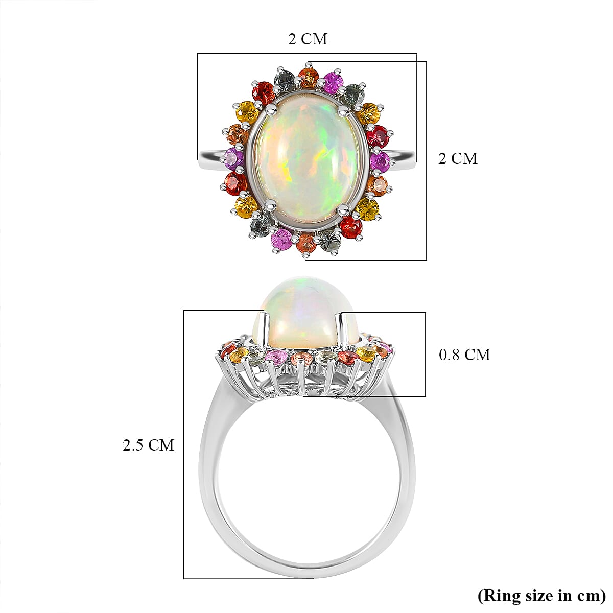 Ethiopian Welo Opal and Multi Sapphire Ring in Platinum Overlay Sterling Silver 4.10 Ct.
