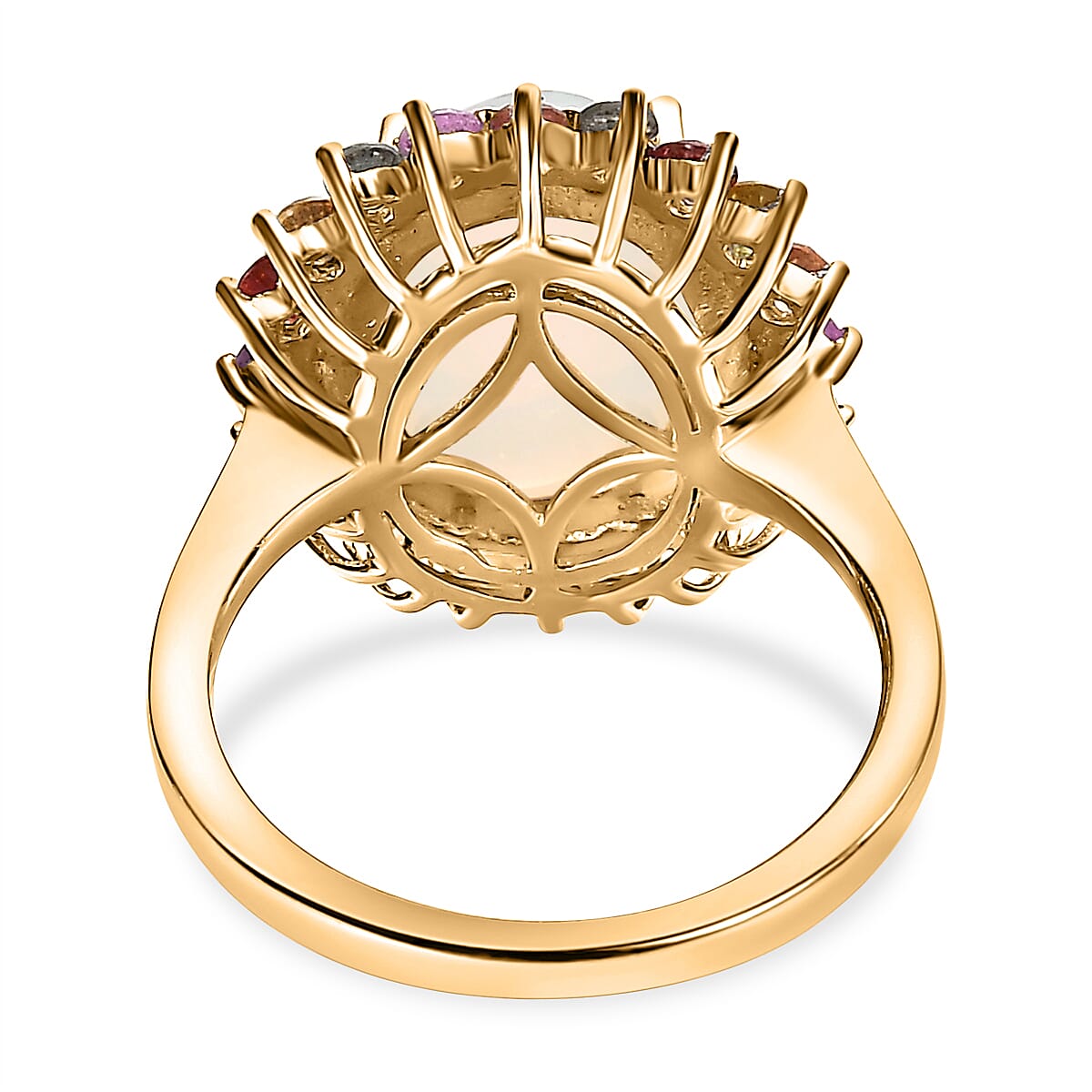 Ethiopian Welo Opal and Multi Sapphire Ring in 18K Vermeil Yellow Gold Plated Sterling Silver 4.10 Ct.