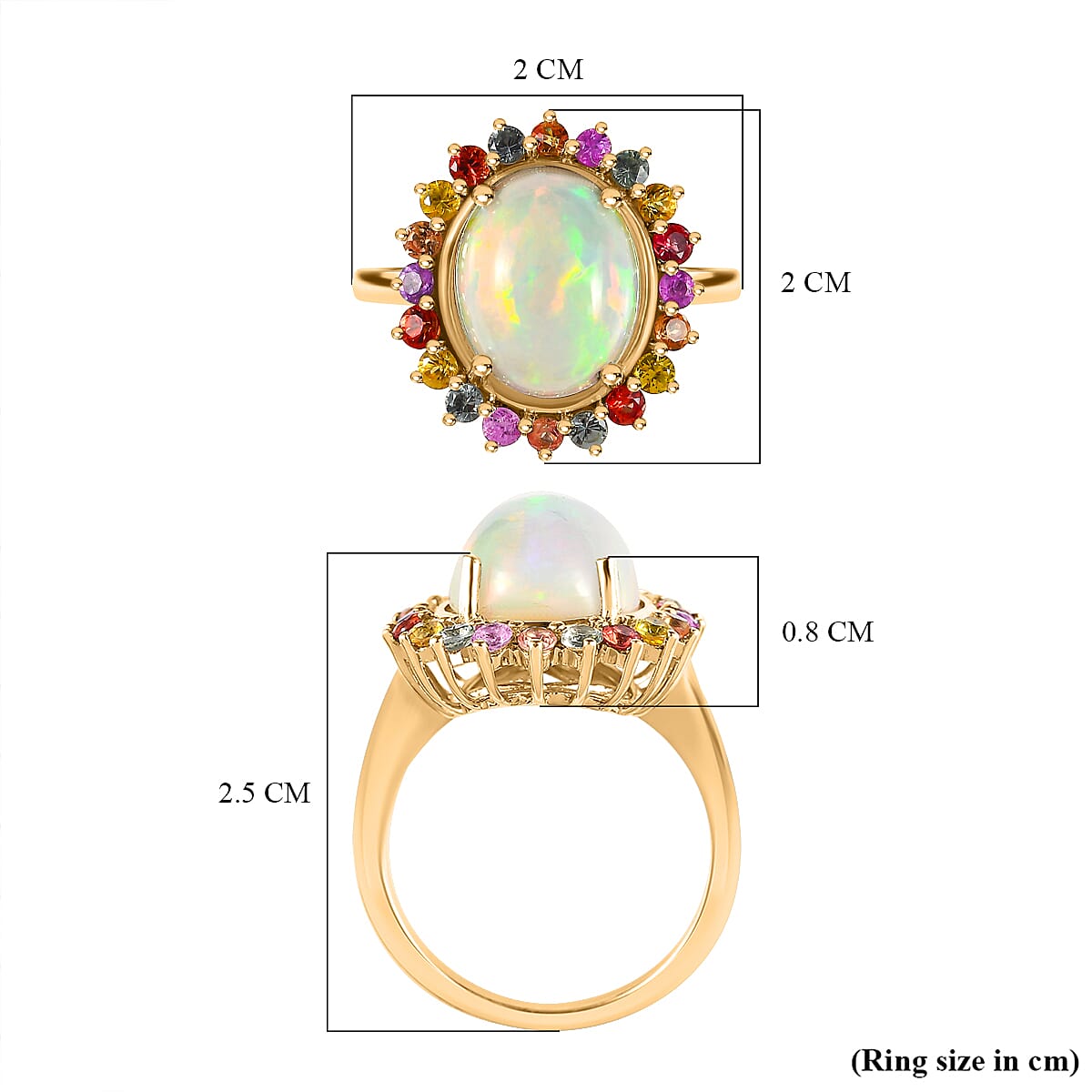 Ethiopian Welo Opal and Multi Sapphire Ring in 18K Vermeil Yellow Gold Plated Sterling Silver 4.10 Ct.