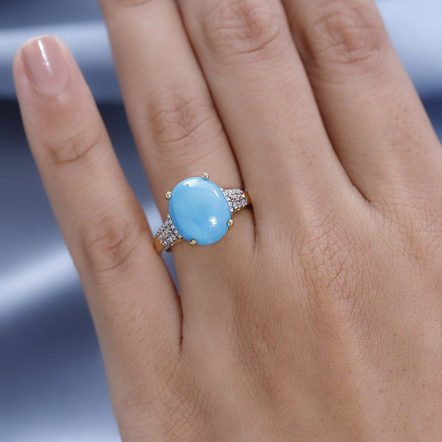 Arizona Sleeping Beauty Turquoise & Moissanite Ring in 18K Vermeil Yellow Gold Plated Sterling Silver 4.85 Ct