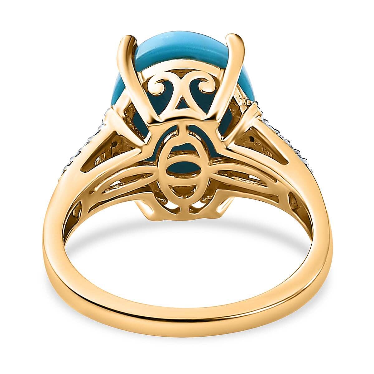 Arizona Sleeping Beauty Turquoise & Moissanite Ring in 18K Vermeil Yellow Gold Plated Sterling Silver 4.85 Ct