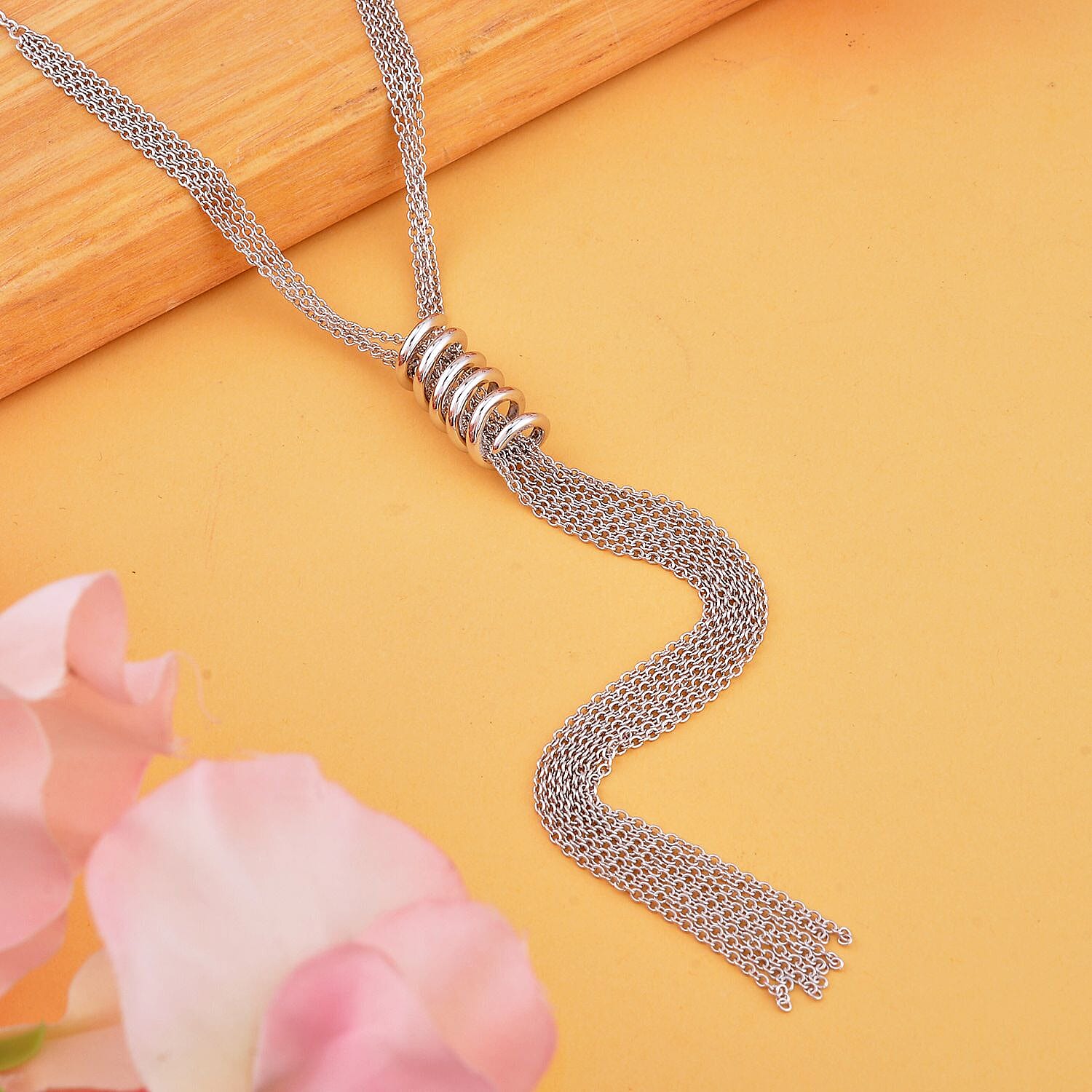 Lucy Q Tassel Collection - Rhodium Overlay Sterling Silver Necklace (Size - 18-20 Inch)