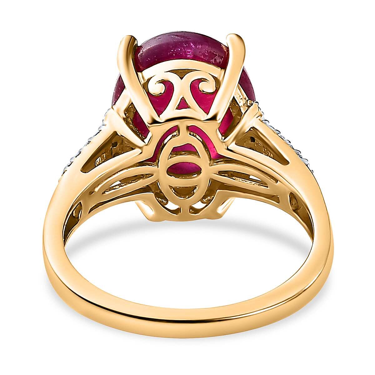 African Ruby & Moissanite Ring in 18K Vermeil Yellow Gold Plated Sterling Silver 8.00 Ct African Ruby & Moissanite Ring in 18K Vermeil Yellow Gold Plated Sterling Silver 8.00 Ct