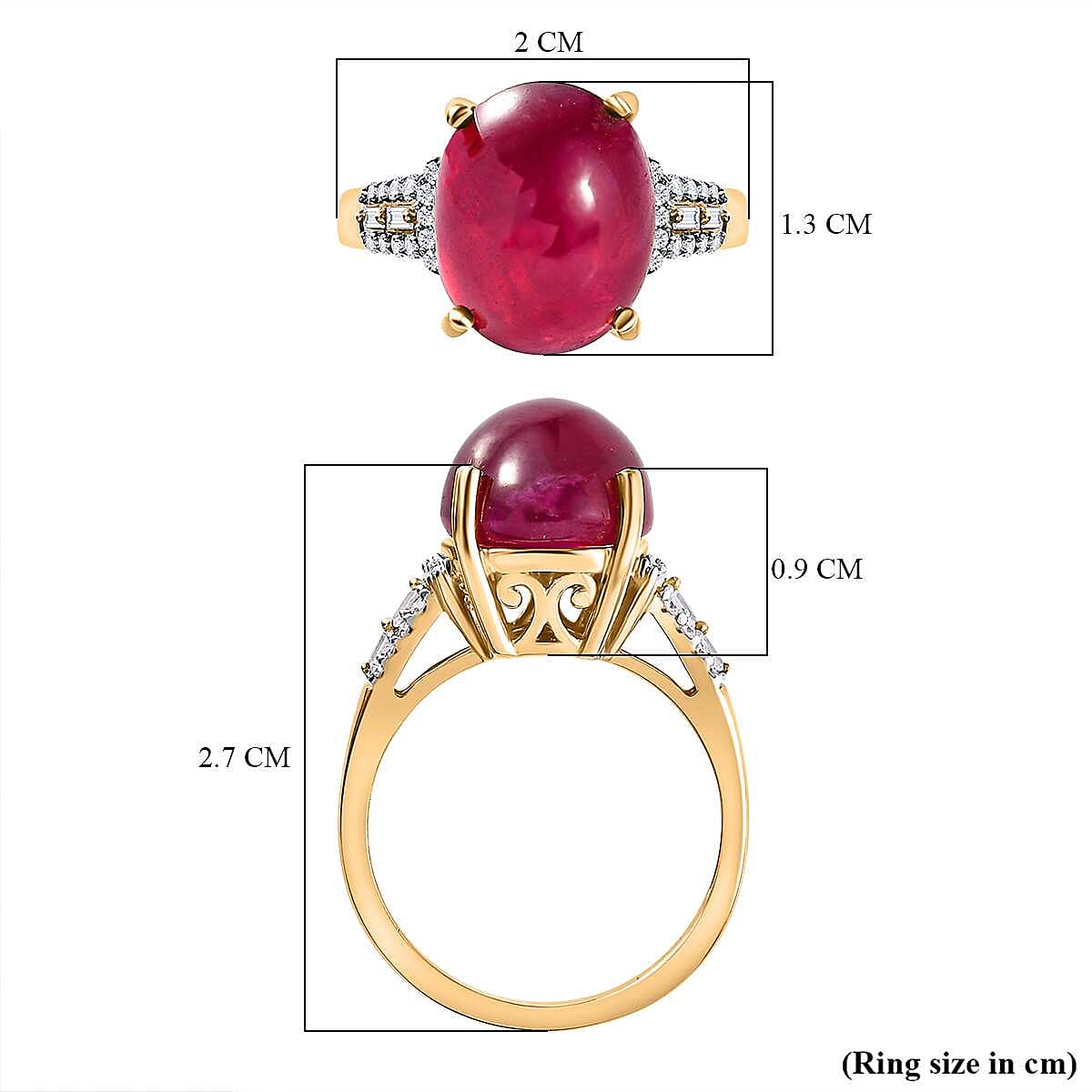 African Ruby & Moissanite Ring in 18K Vermeil Yellow Gold Plated Sterling Silver 8.00 Ct African Ruby & Moissanite Ring in 18K Vermeil Yellow Gold Plated Sterling Silver 8.00 Ct